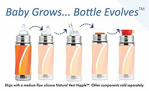 Pura stainless steel bottle to sippy cup graphic showing transition.