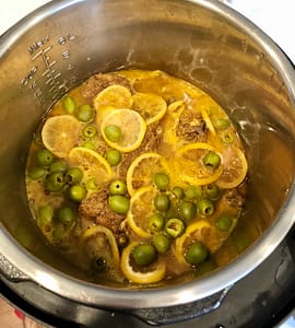 Step 6 - cook spiced chicken, lemons & olives (Instant Pot & stove-top instructions)