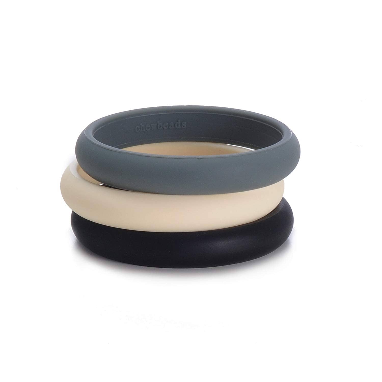 Silicone teething bangles in black, ivory and gray
