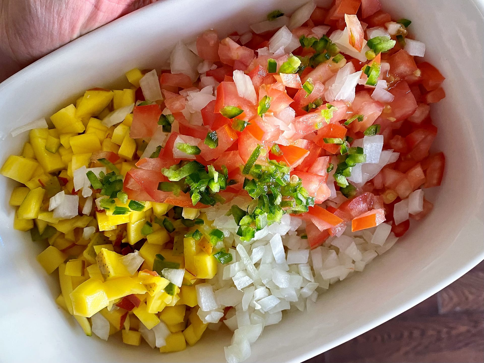 Chopped ingredients for mango salsa