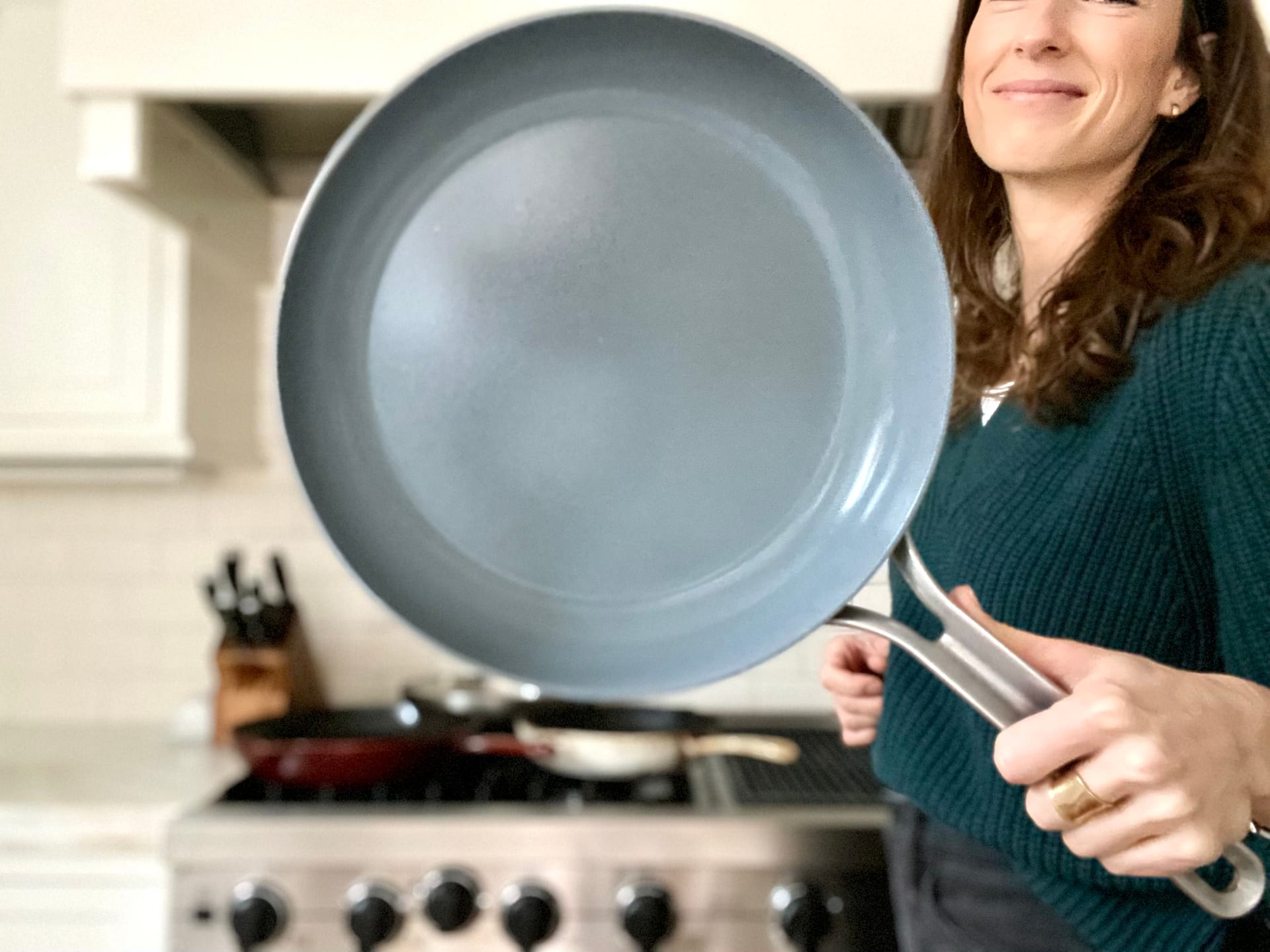 jessica holding nonstick five two pan