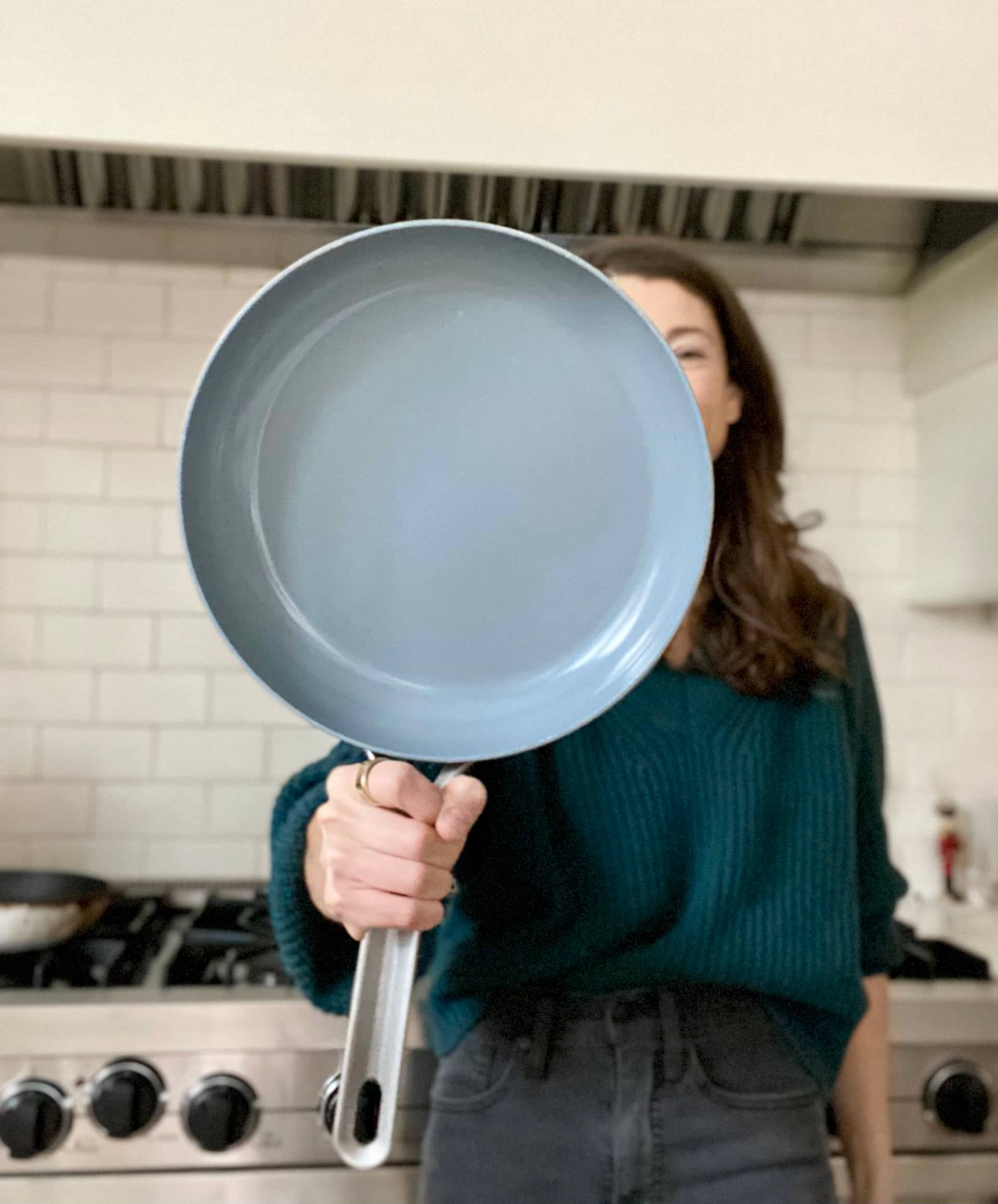 Jessica holding nonstick five two pan