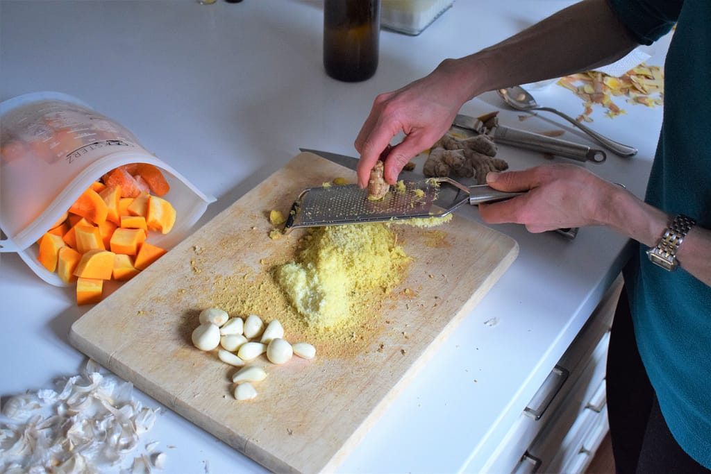 grating ginger for instant pot pork and squash stew