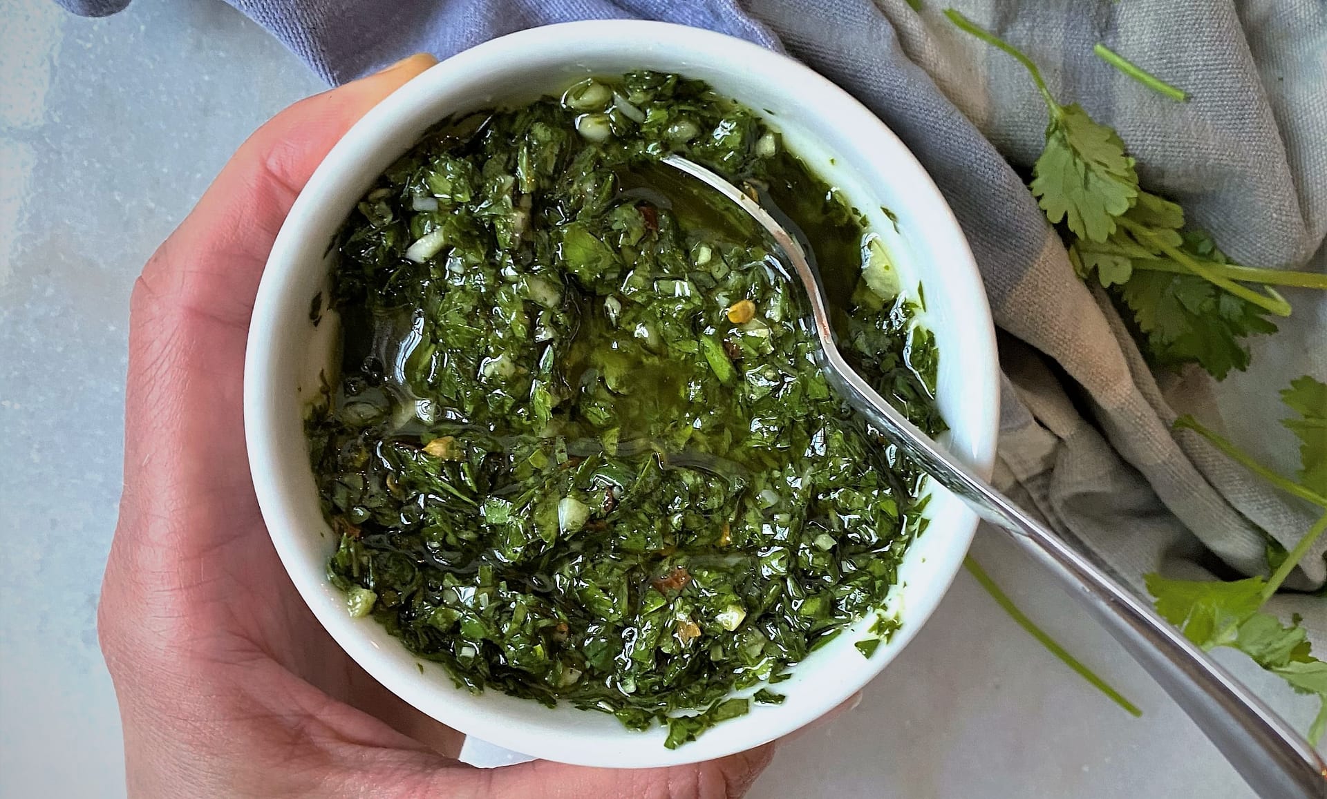 Close up of chimichurri sauce